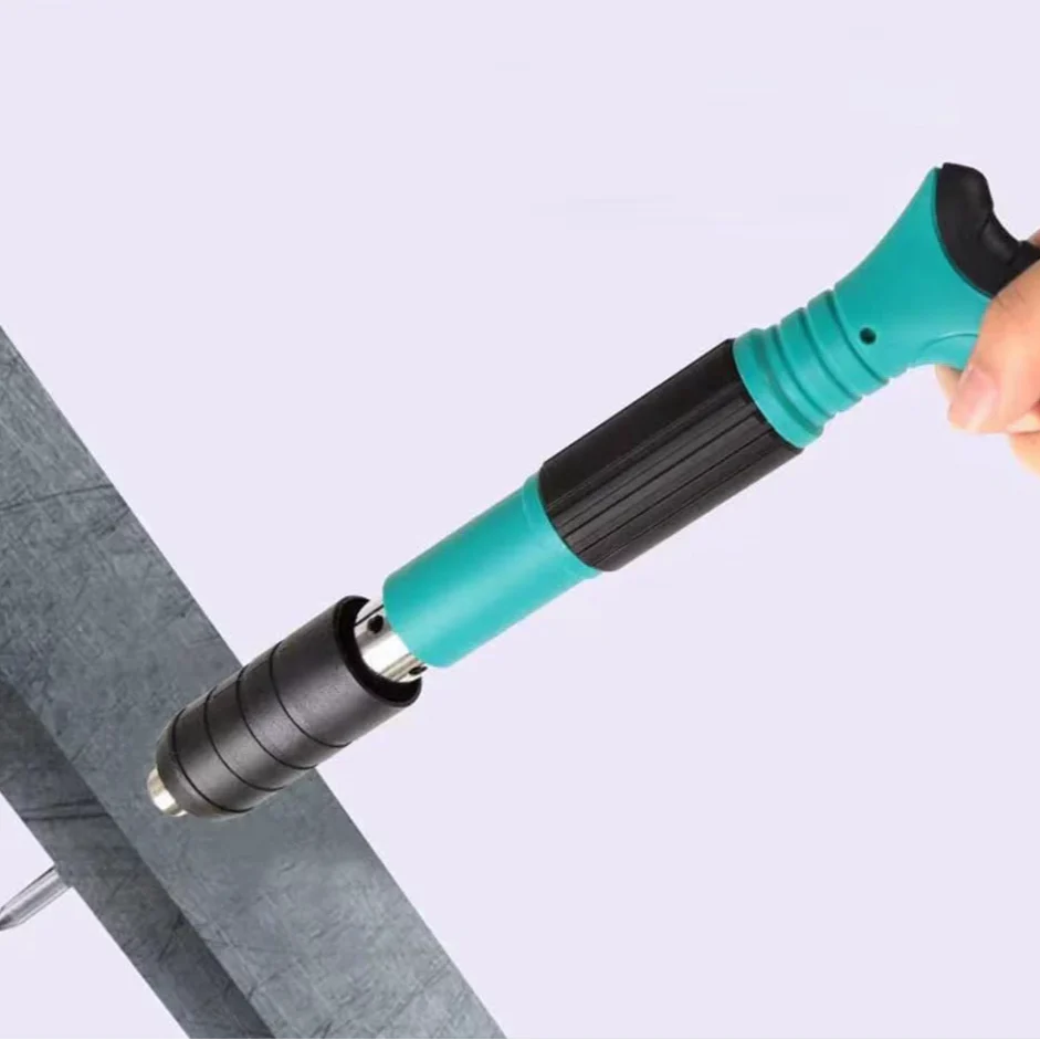 Ręczny pistolet do mocowania gwoździ / nitów, długość 30 cm, kaliber 7,3 cm, pneumatyczny, akcesoria, okulary ochronne, pudełko transportowe, niebieski + 50 gwoździ w zestawie