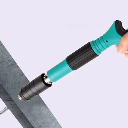 Ręczny pistolet do mocowania gwoździ / nitów, długość 30 cm, kaliber 7,3 cm, pneumatyczny, akcesoria, okulary ochronne, pudełko transportowe, niebieski + 50 gwoździ w zestawie